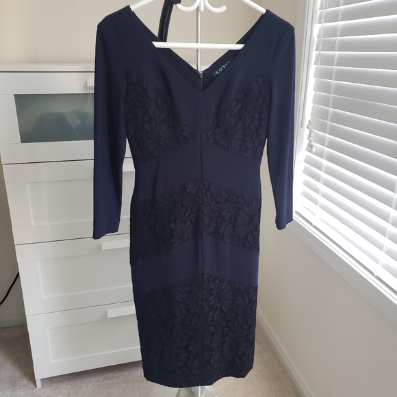 Lauren Ralph Lauren Lace Trim Jersey Dress - Picture 1 of 6